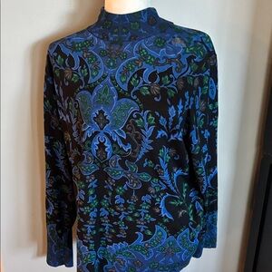 Chico's Black and Blue Patterned Sweater